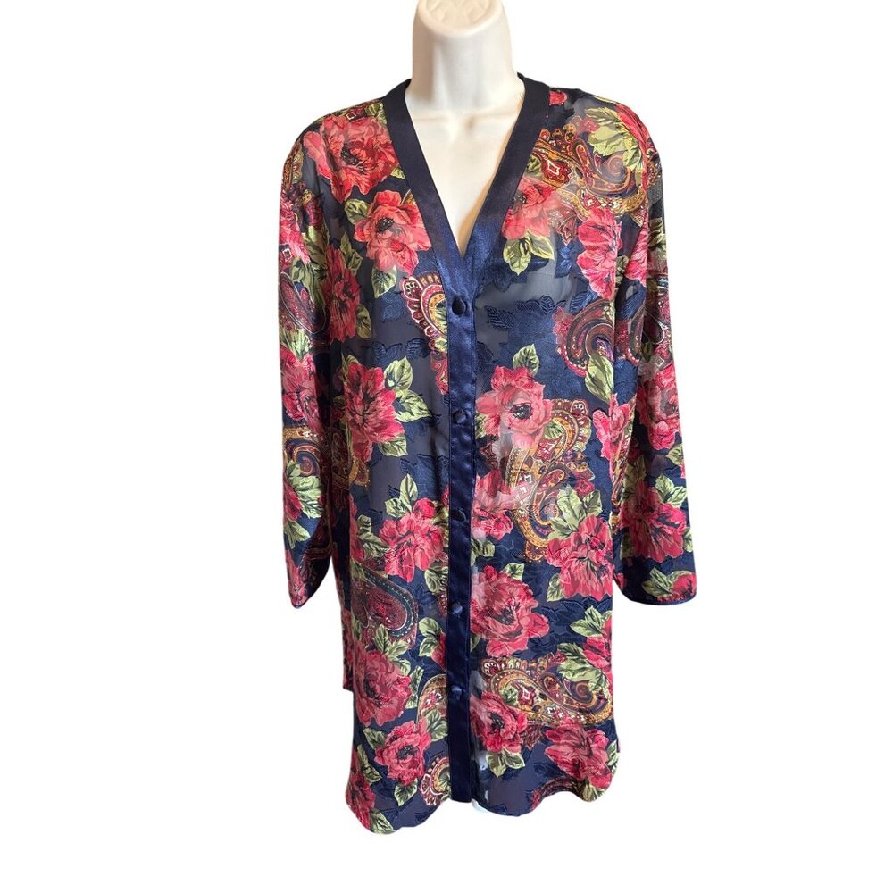 Victorias Secret Sheer Black Floral Robe Matching Bodysuit Set S Gold Label Y2K